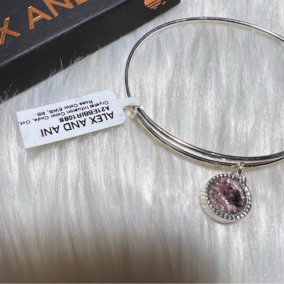 Alex and Ani Shiny Silver Rose Crystal October Birthstone Charm Bangle Bracelet - Picture 2 of 2